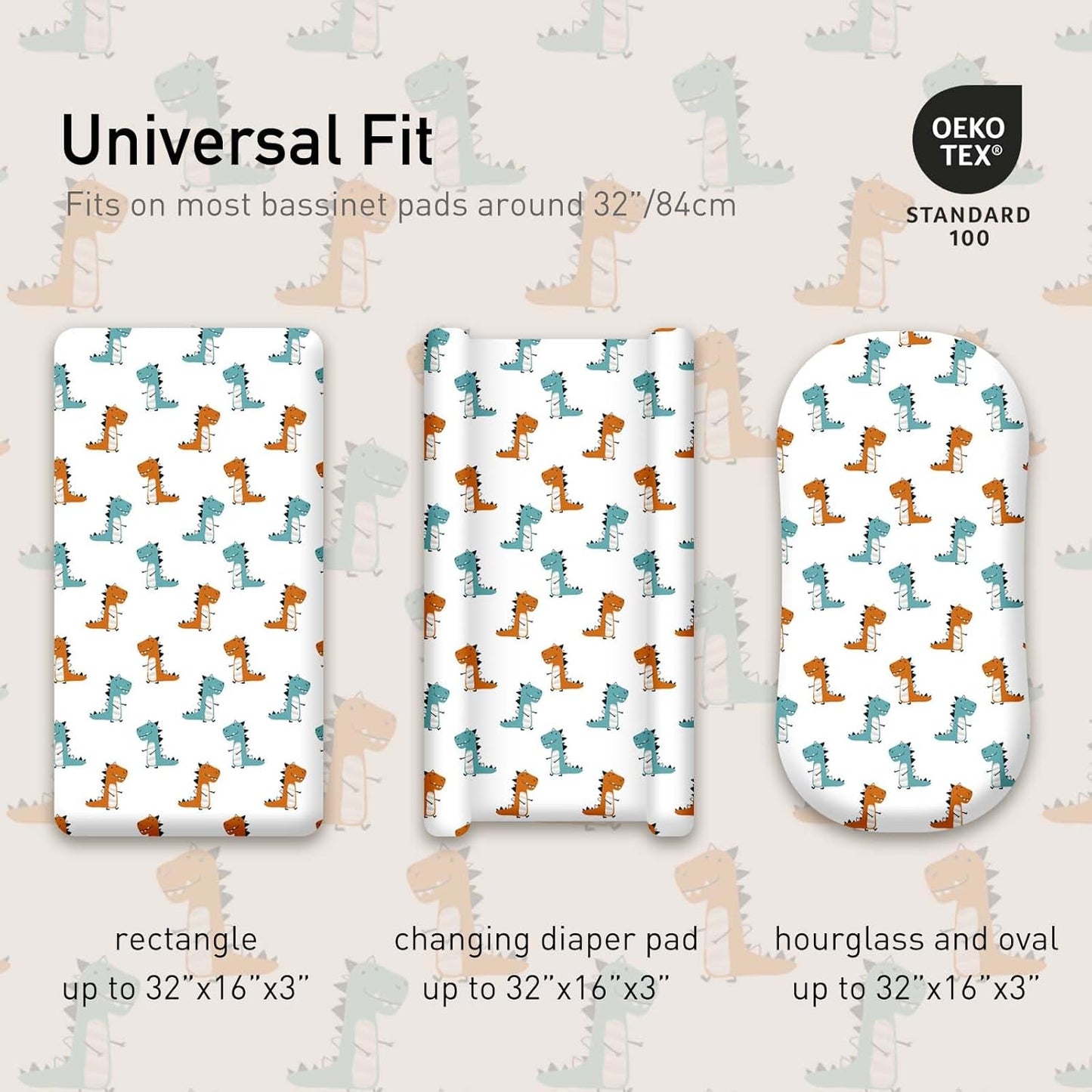 Gllquen Baby Bassinet Sheets 4 Pack, Breathable Cozy Fitted Mattress Sheet, Elastic Travel Crib Fashionable Floral Pattern, Standard Cradle Safe Sheets for Baby Boys Girls 32"x16"(Dinosaur)