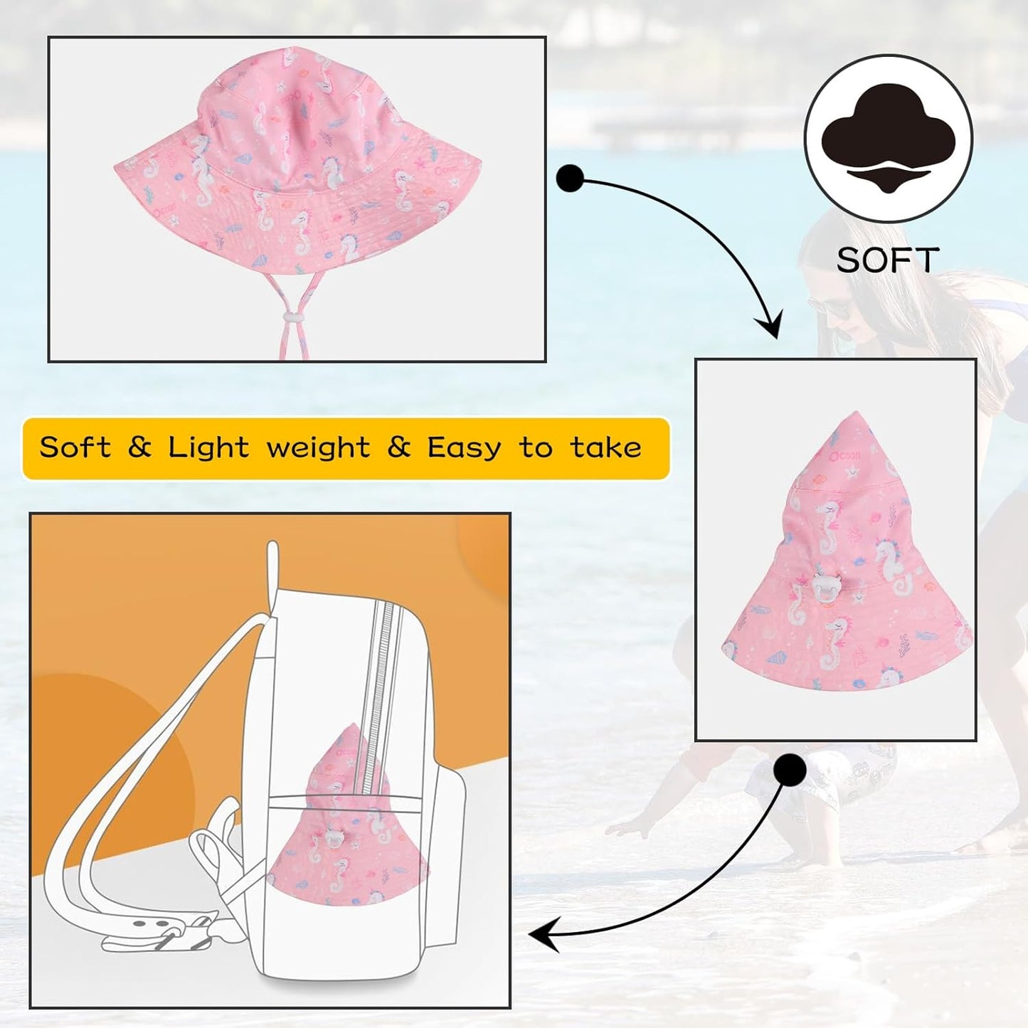 Peecabe Summer Baby Sun Hat for Boys Girls UPF 50+ Wide Brim Toddle Bucket Hat Adjustable Baby Beach Cap 0-8 Years