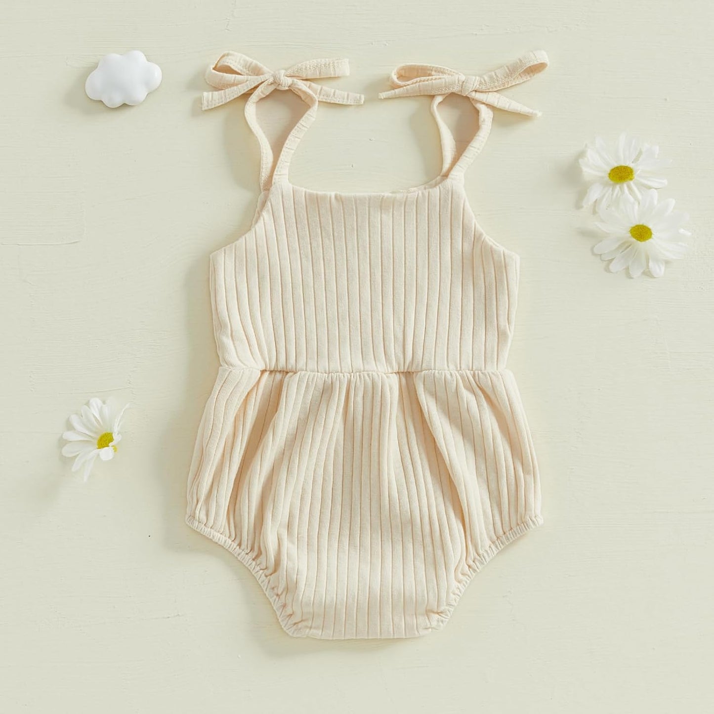Newborn Infant Baby Girl Romper Ribbed Knit Sleeveless Spaghetti Strap One Piece Jumpsuit Bodysuit Summer Clothes