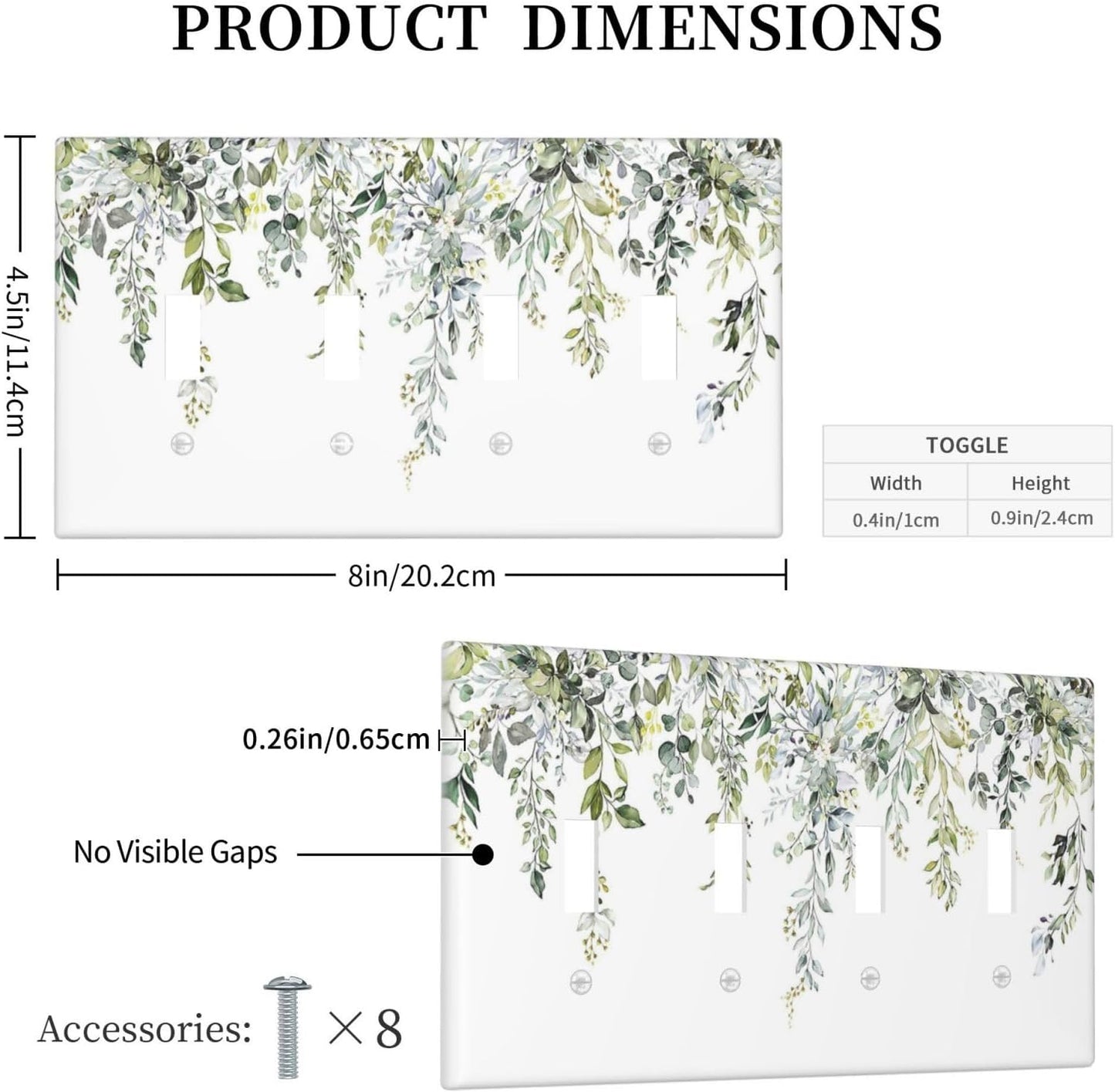 Light Switch Covers Boho Farmhouse Flower Leaf Sage Green Quad Toggle Electrical Faceplate 4 Gang Wall Plate Decorative Switch Plates for Bedroom Cabin Decor