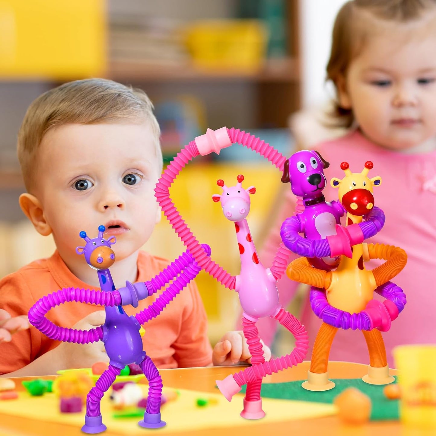 12 Pack Telescopic Suction Cup Toys, Monkey Dog and Giraffe Sensory Toys Fidget Toys Fun Stocking Stuffers for Teens (Luminous)