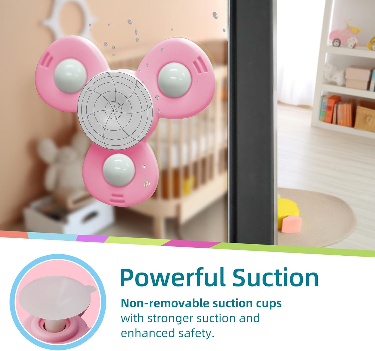 LiKee Strong Suction Cup Fidget Rotating Sensory Bath Toys for Baby 12 18 Months Airplane Car Travel Table & Window Toys for 1 2 Years Old Toddler Boys and Girls (Insect-2)