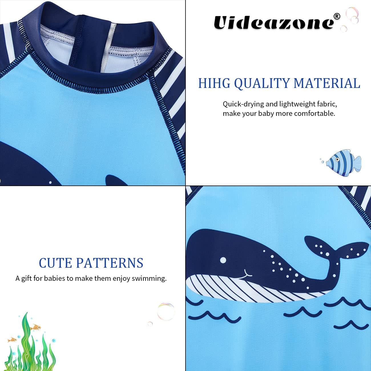uideazone Baby Boys One Piece Swimsuit Long Sleeve UPF 50+ Rash Guard Bathing Suit Swimwear with Sun Hat 0-24 Months