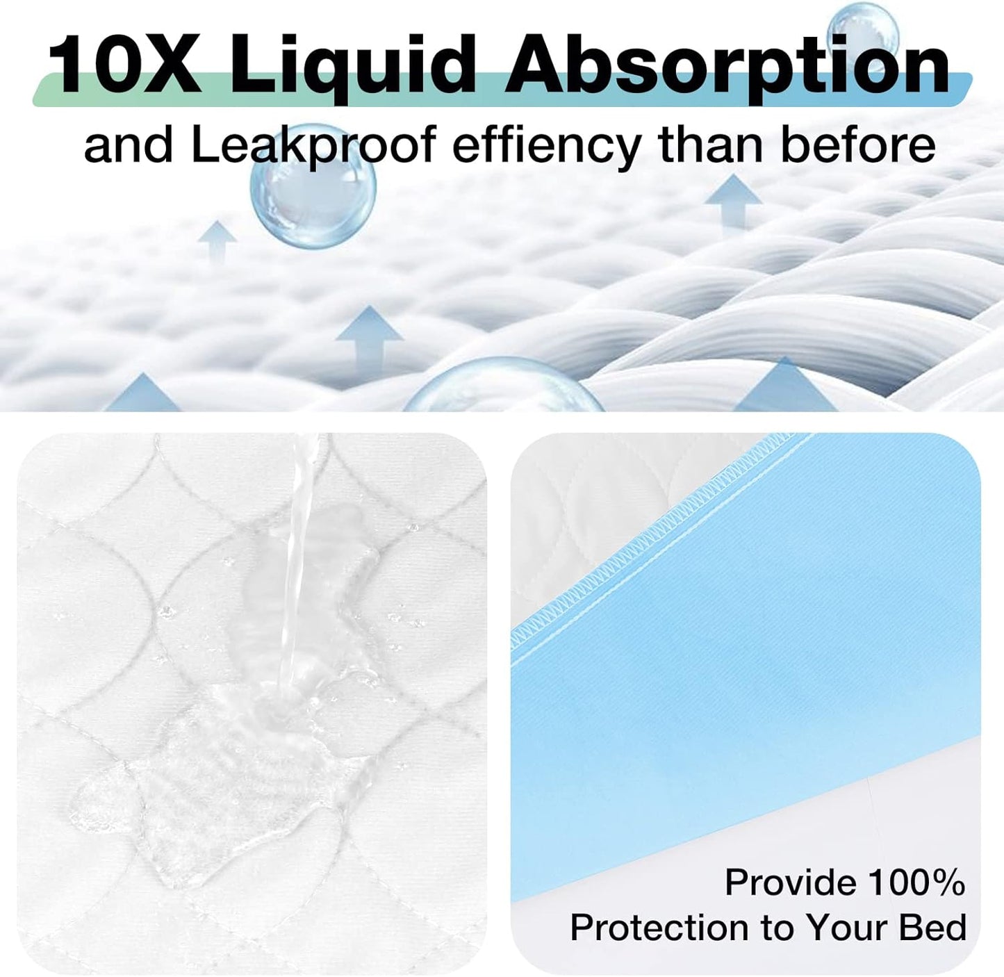 Bed Pads Washable Waterproof, 34" x 52" (3 Pack) Incontinence Bed Pads, Waterproof Bed Pad & Pee Pad, Perfect for Kids, Adults, The Elderly and Pets