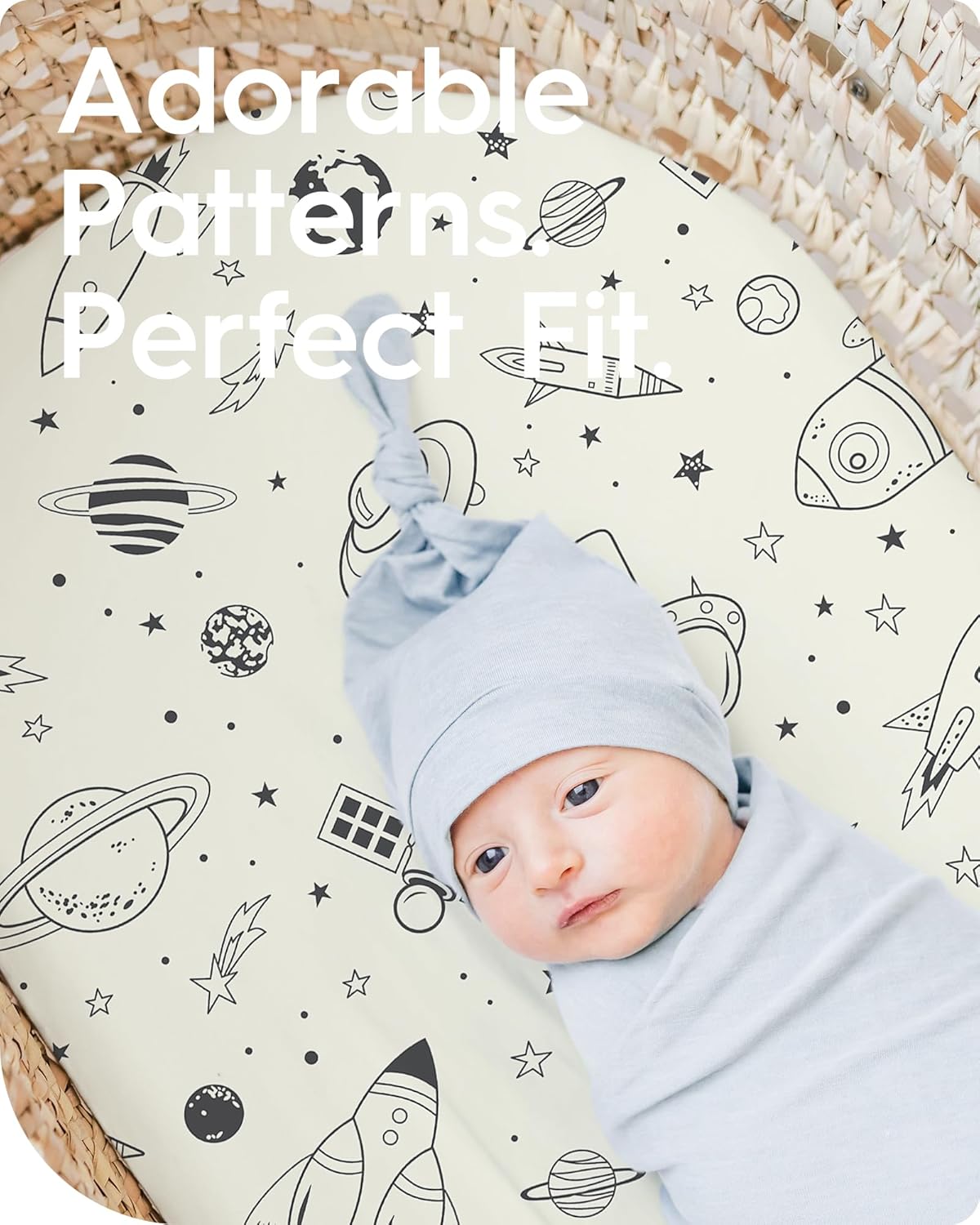 Bassinet Sheets for Baby Boy Girl, TotBasic Buttery Soft Universal Bassinet Fitted Sheet, Compatible with Halo, Mika Micky, Baby Delight, Dream On Me, Maxi COSI and More Bassinet Mattress(Space)