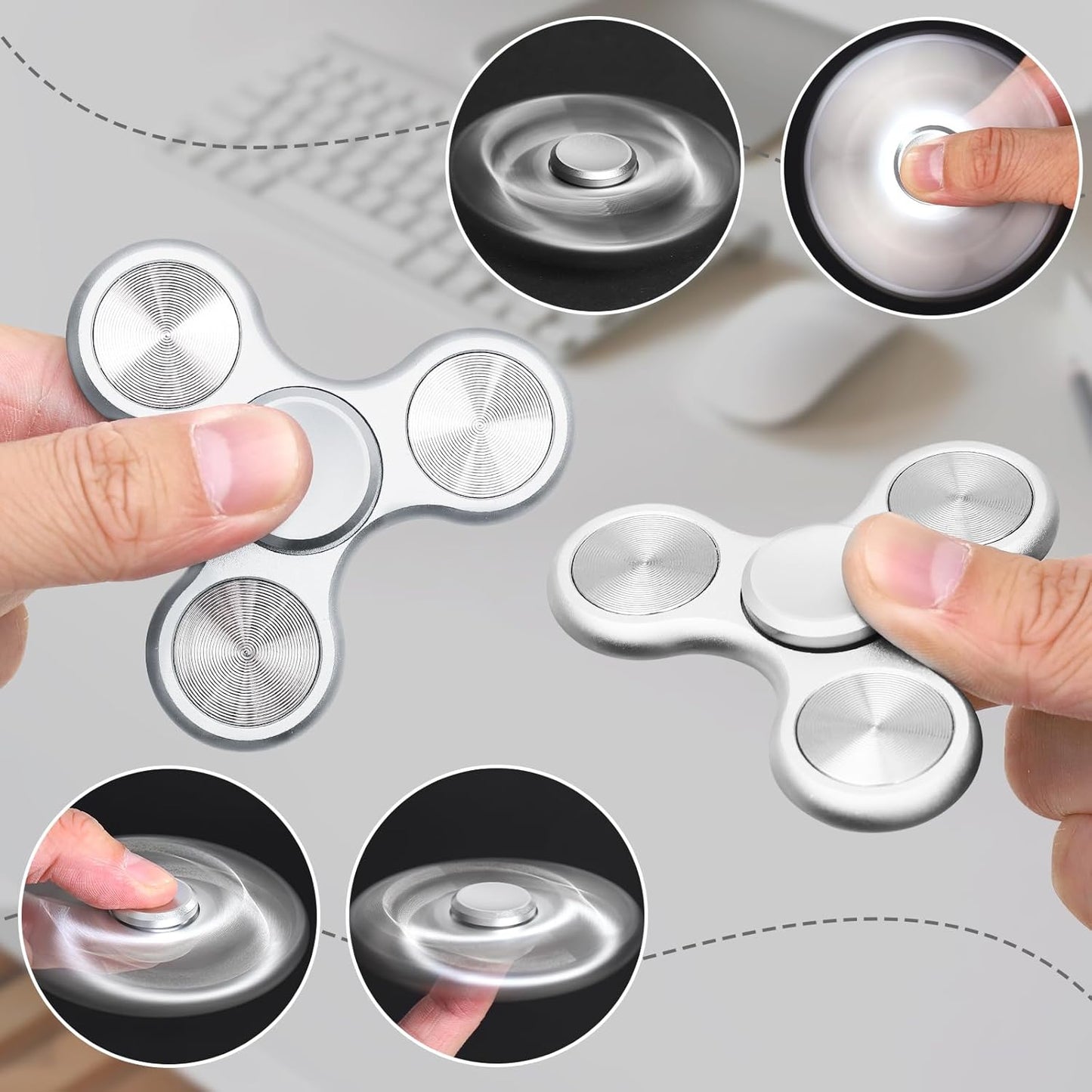 Metal Fidget Spinner for Adults, Silent Sensory Fidget Toys Adults Hand Spinners for ADHD Anxiety Stress Relief, Desk Toys for Office, Birthday Gifts Stocking Stuffers Classroom Prizes