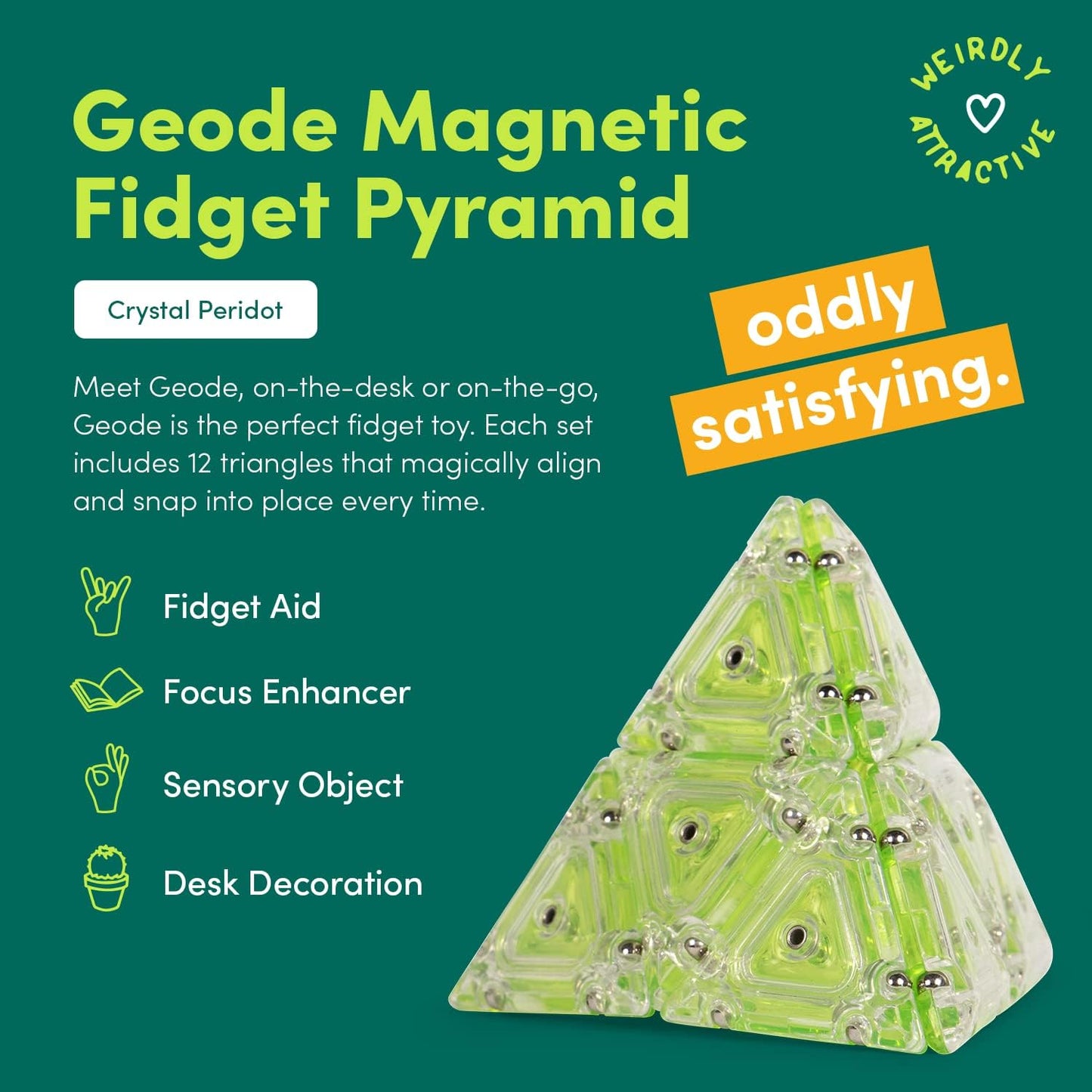 Speks Geode Pyramid 12-Piece Building Set - Peridot - Fun Desk Toy for Adults