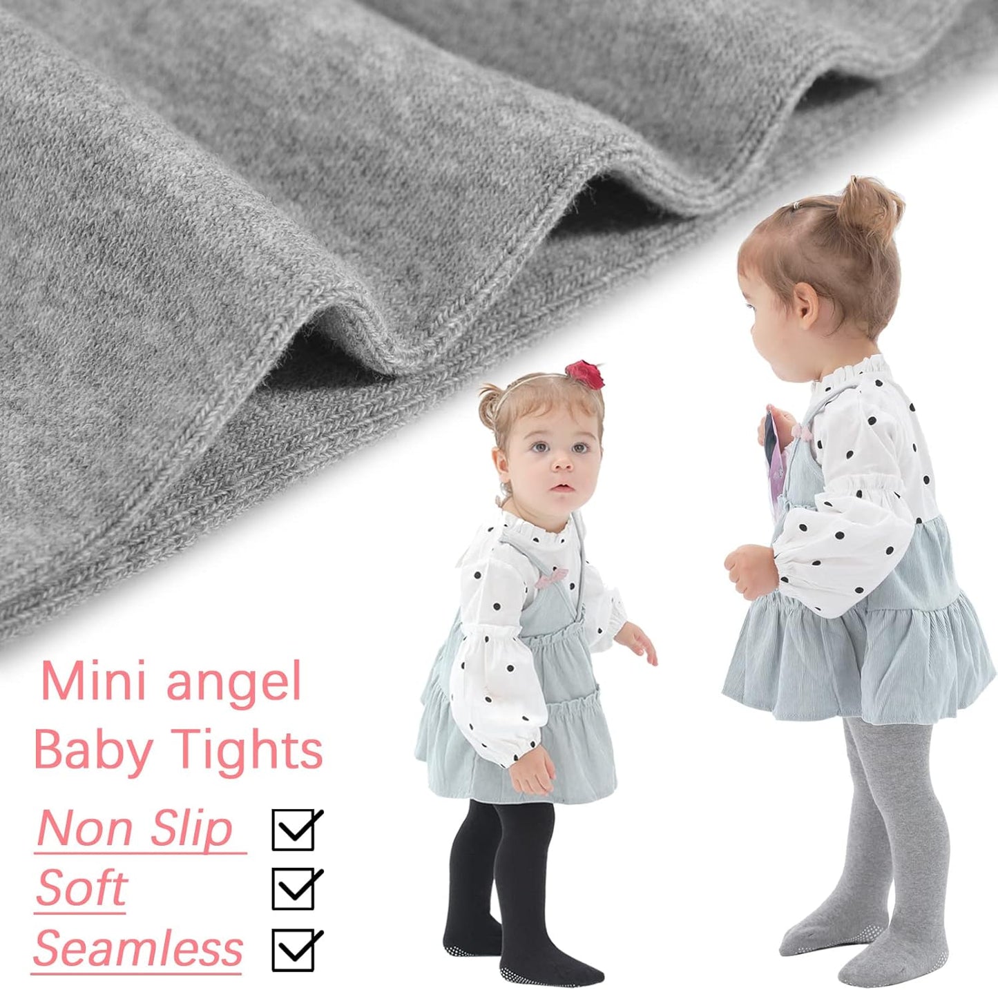 Mini angel Baby Tights Non Slip Baby Girl Tights Plain/Shoe-Look Leggings Seamless Pantyhose Warm Cotton Leggings Non-Skid