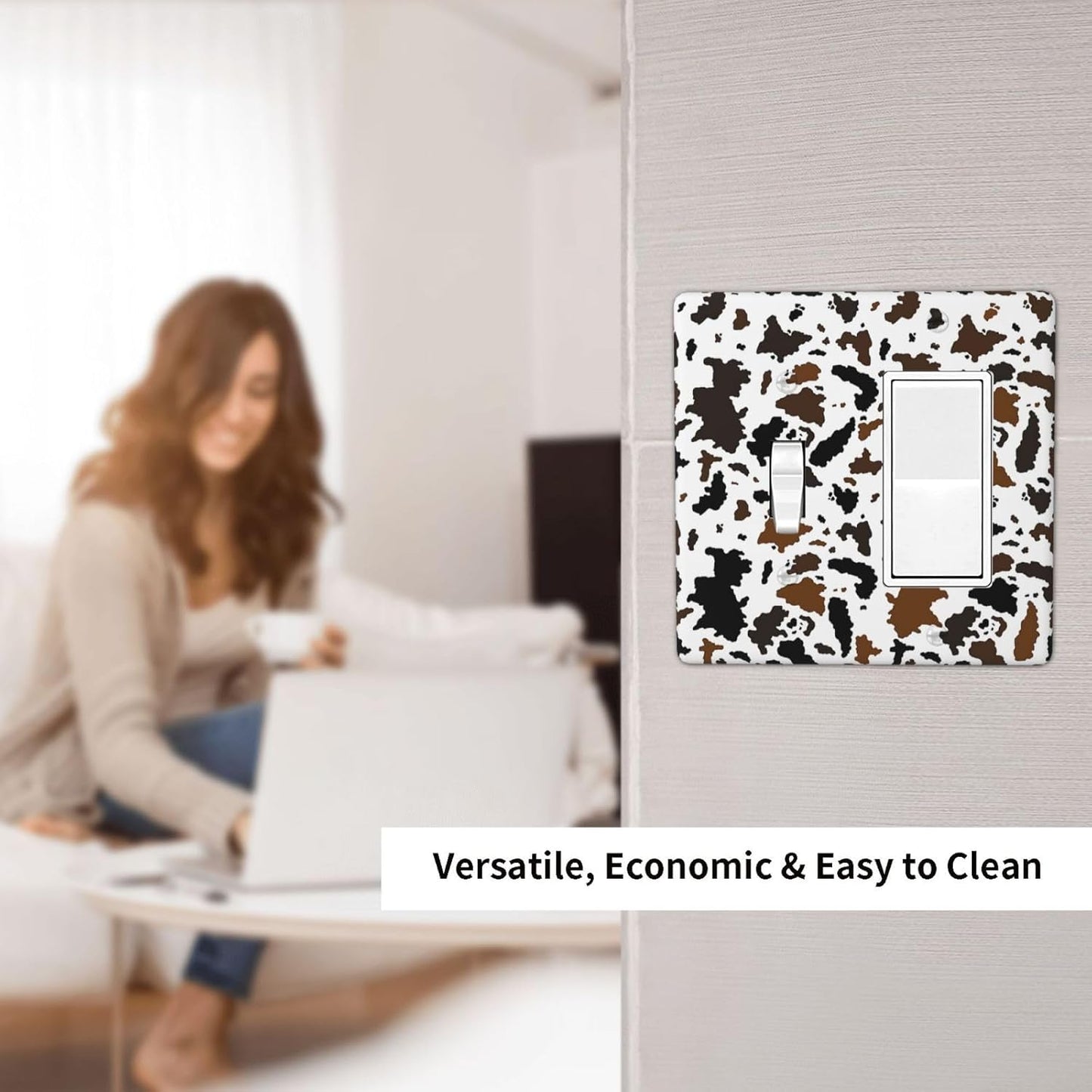 Outlet Covers Rustic Cowhide Highland Cow Milk Cow 1 Toggle 1 Rocker Combination Decorative Wall Plate Electrical Switch Plates Light Switch Cover Plate For Farmhouse Home Decor