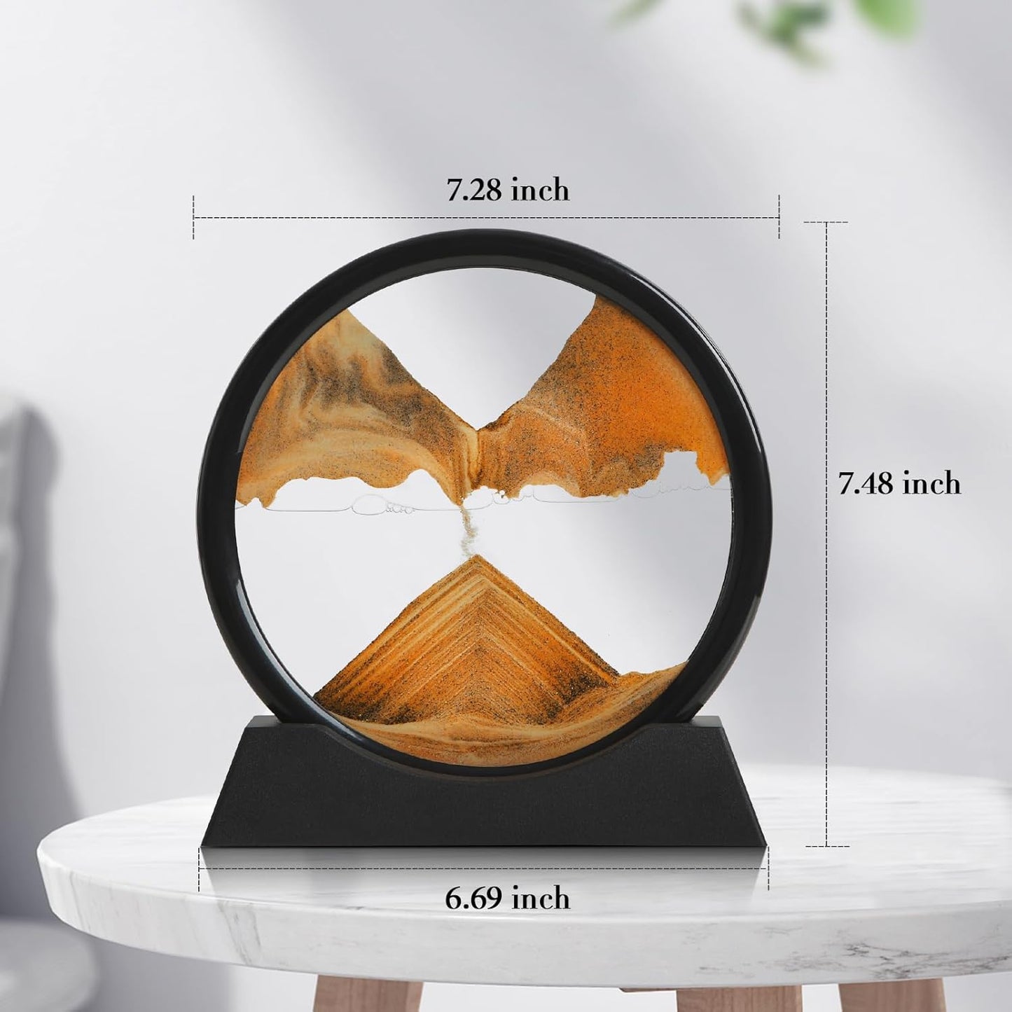 KPNUWN Moving Sand Art Liquid Motion, 3D Deep Sea Sandscape Color Quicksand Decor, Round Glass Moving Sand Art Picture Relaxing Desktop Home Office Work Decor (7 inch- Orange)