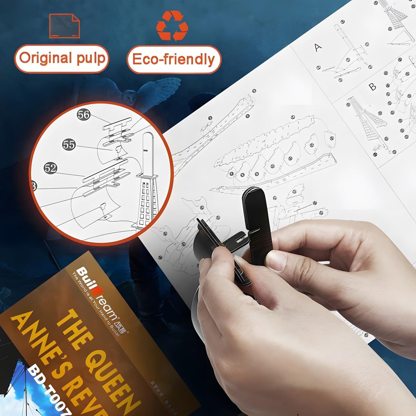 Queen Anne’s Revenge 3D Puzzle Kit, Large 111 Pieces Nautical LED Model Ship Building Kit, Retro Style Pirate Ship Desk Decor Birthday Gift for Adults Men and Teens