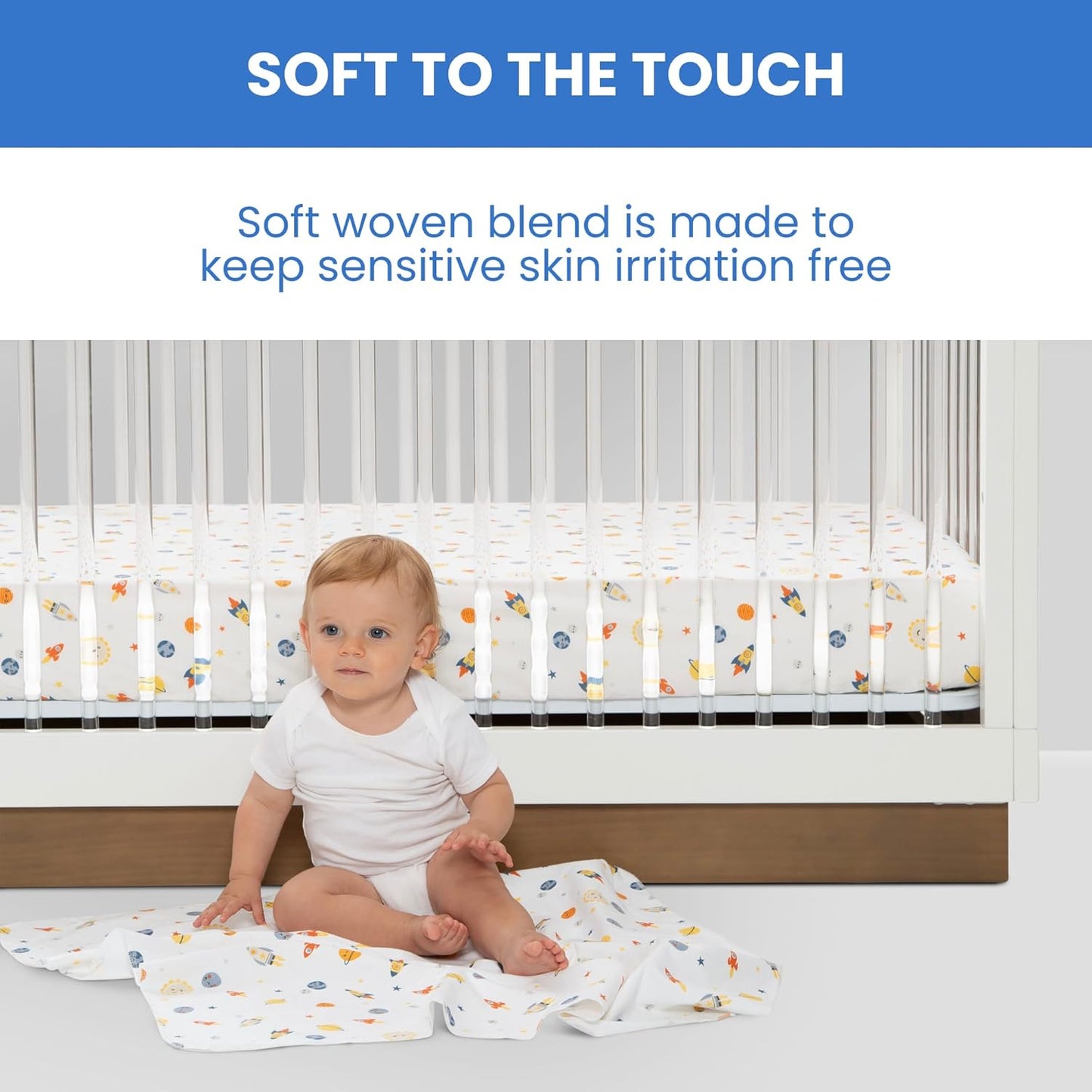 Delta Children Fitted Crib Sheets for Girls and Boys - Crib Sheet for Standard Crib and Toddler Mattresses - 28x52 Inch (Pack of 3), Space Exploration