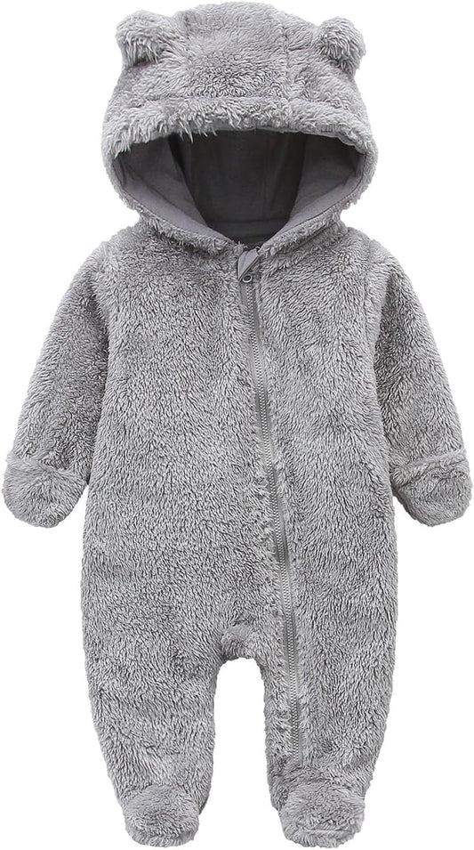 Newborn Baby Snowsuit Fleece Lined Onesie Outfits Warm Hooded Romper for Infant