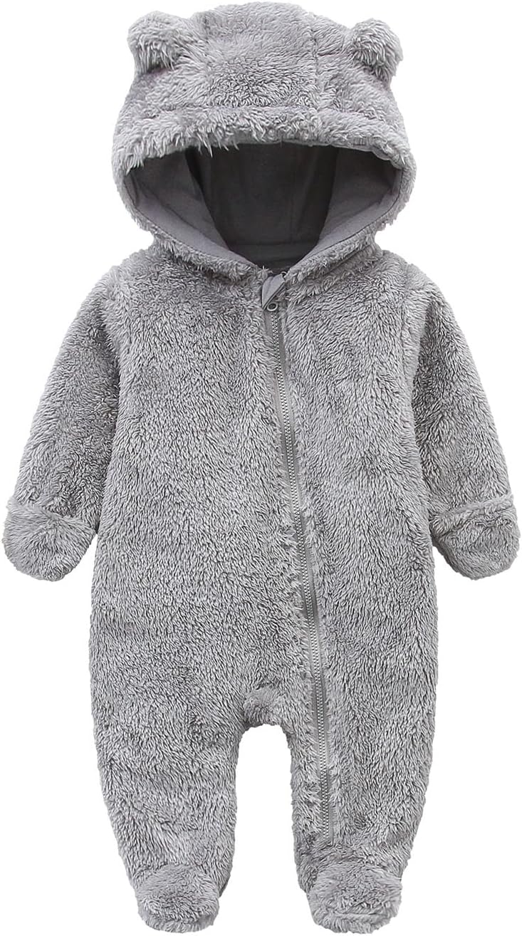 Newborn Baby Snowsuit Fleece Lined Onesie Outfits Warm Hooded Romper for Infant