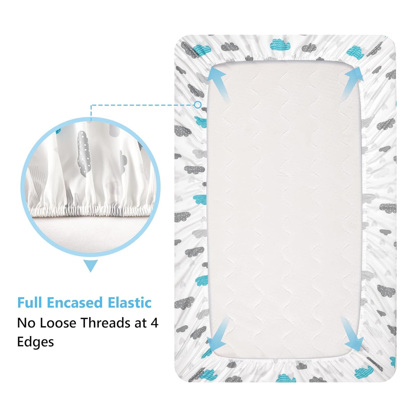 TILLYOU Baby Crib Sheets for Boys Girls, Super Soft Toddler Bed Sheets, 2 Pack Sheets for Standard Crib Mattress 28x52in, Blue Clouds and Stars