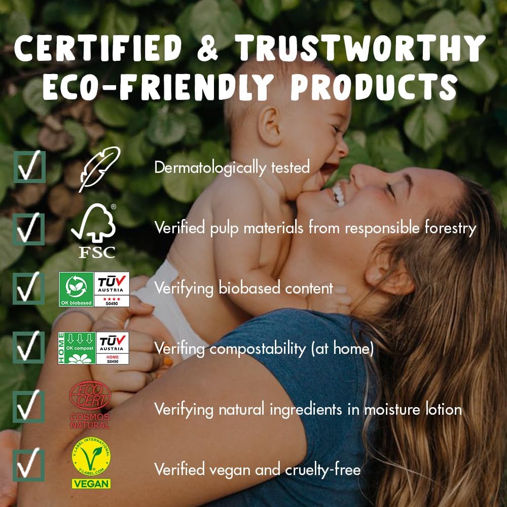 Eco by Naty Baby Wipes Unscented - 100% Compostable and Plant-Based Wipes, Good for Babies and Newborn Sensitive Skin (672 Count - 12 packs of 56)