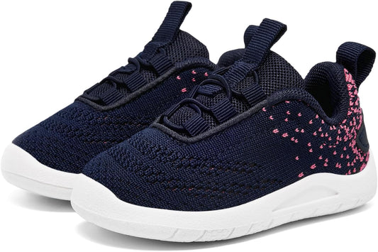 MORENDL Toddler Slip On Sneakers Baby Walking Shoes Non-Slip Breathable Unisex Pink Mesh Lace-Up Athletic Sneakers Infant Running Shoes