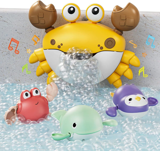 TUMAMA Baby Bath Toy,Bath Bubble Maker Machine with Music,3 Wind-Up Bathtub Toys,Crab Shower Water Toy for Toddlers Kids Boys Grils,4 Pieces