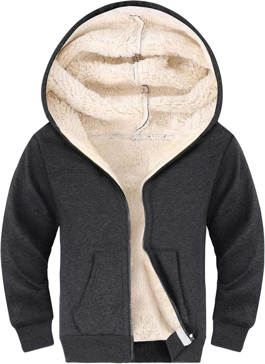 Gihuo Unisex Boy's Girls Winter Warm Sherpa Lined Zip Up Sweatshirt Fleece Jacket Kid's Hoodie Outerwear