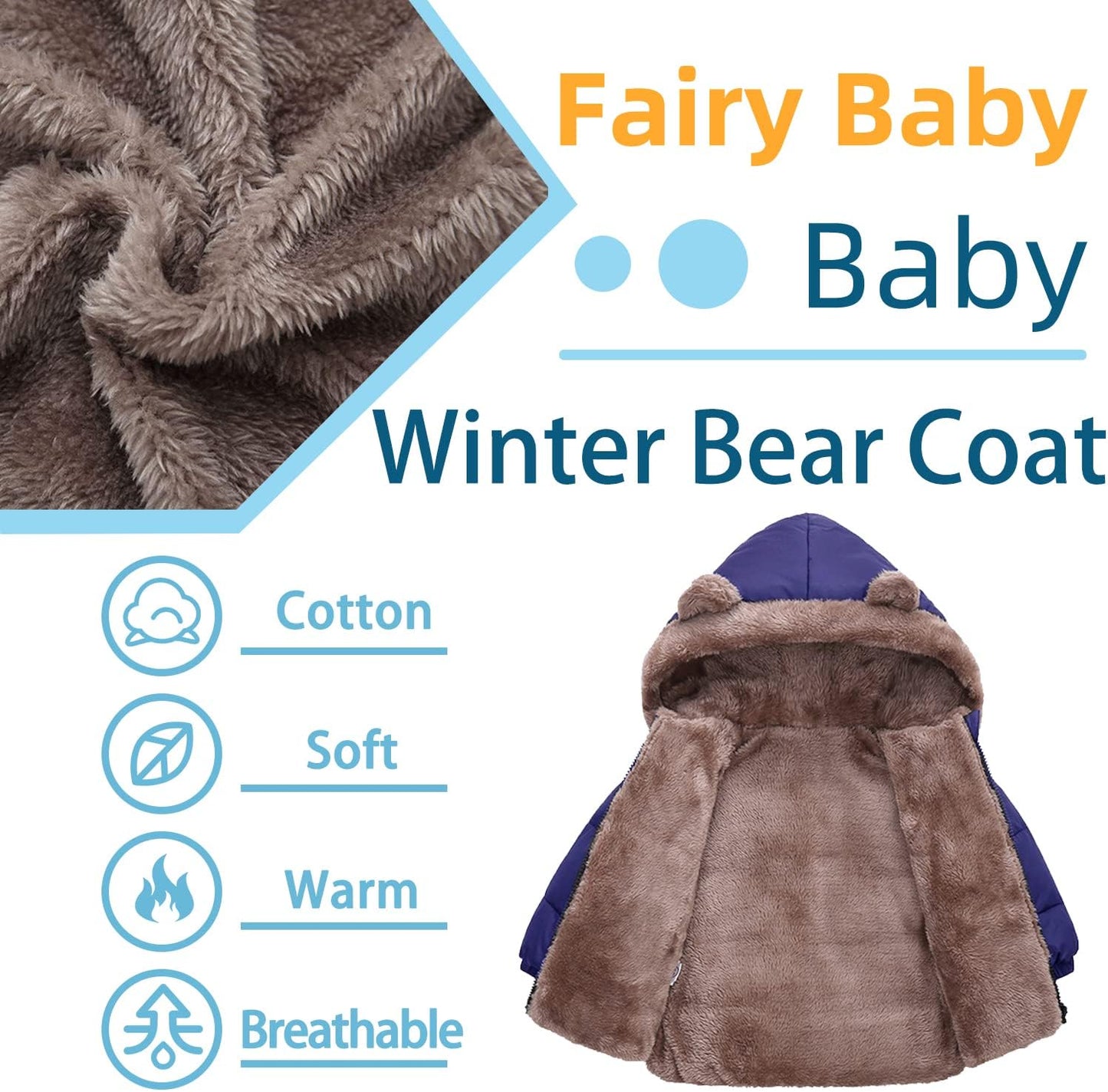 Fairy Baby Infant Baby Winter Coat Cute Teddy Bear Hooded Jacket Warm Fleece Outerwear Windproof Toddler Boys Girl 6M-4T