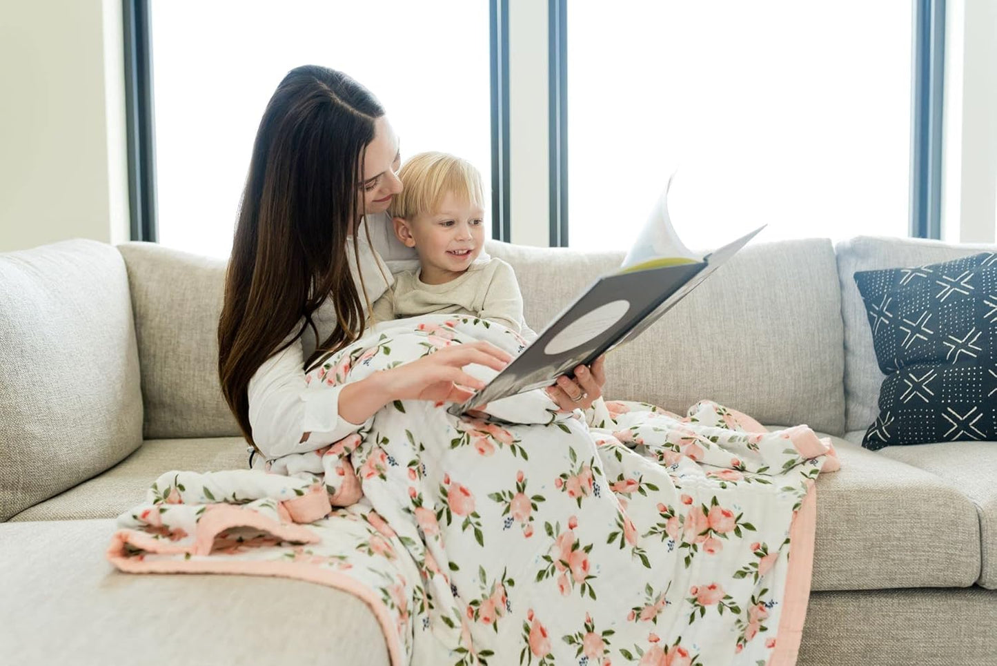 Little Unicorn Premium Quilted Throw | Super Soft, Multi-Layered Muslin XL Blanket| Great for Kids & Families (Watercolor Roses)
