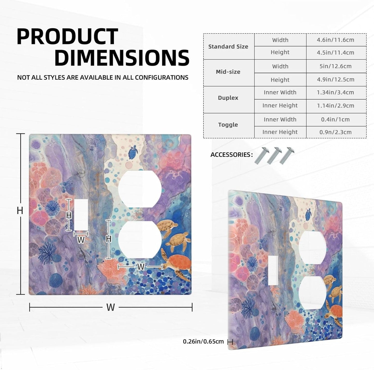 Turtle Coral Fish Watercolor Colorful Underwater World Wallplates 1 Toggle 1 Duplex Switch Plate Electrical GFCI Faceplate Decorative Light Switch Covers for Kids Room Home Decor