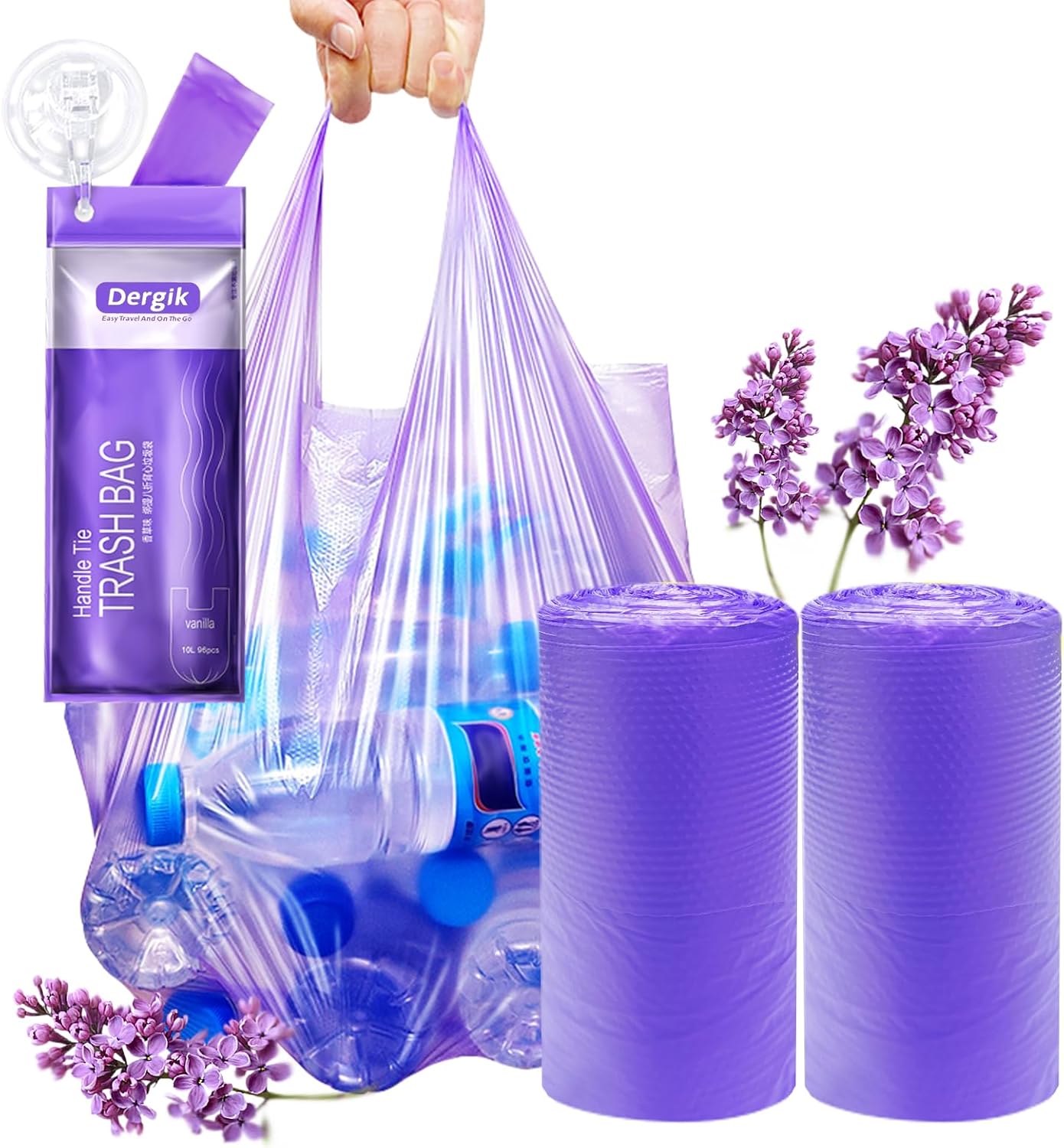 Large Adult Diaper Disposal Bags (18’’x23’’),96 Pcs, Scented, Elderly Waste Disposal, Baby Diapers Disposal Trash Bags, Sanitary Product Disposal at Home and Travel, Purple