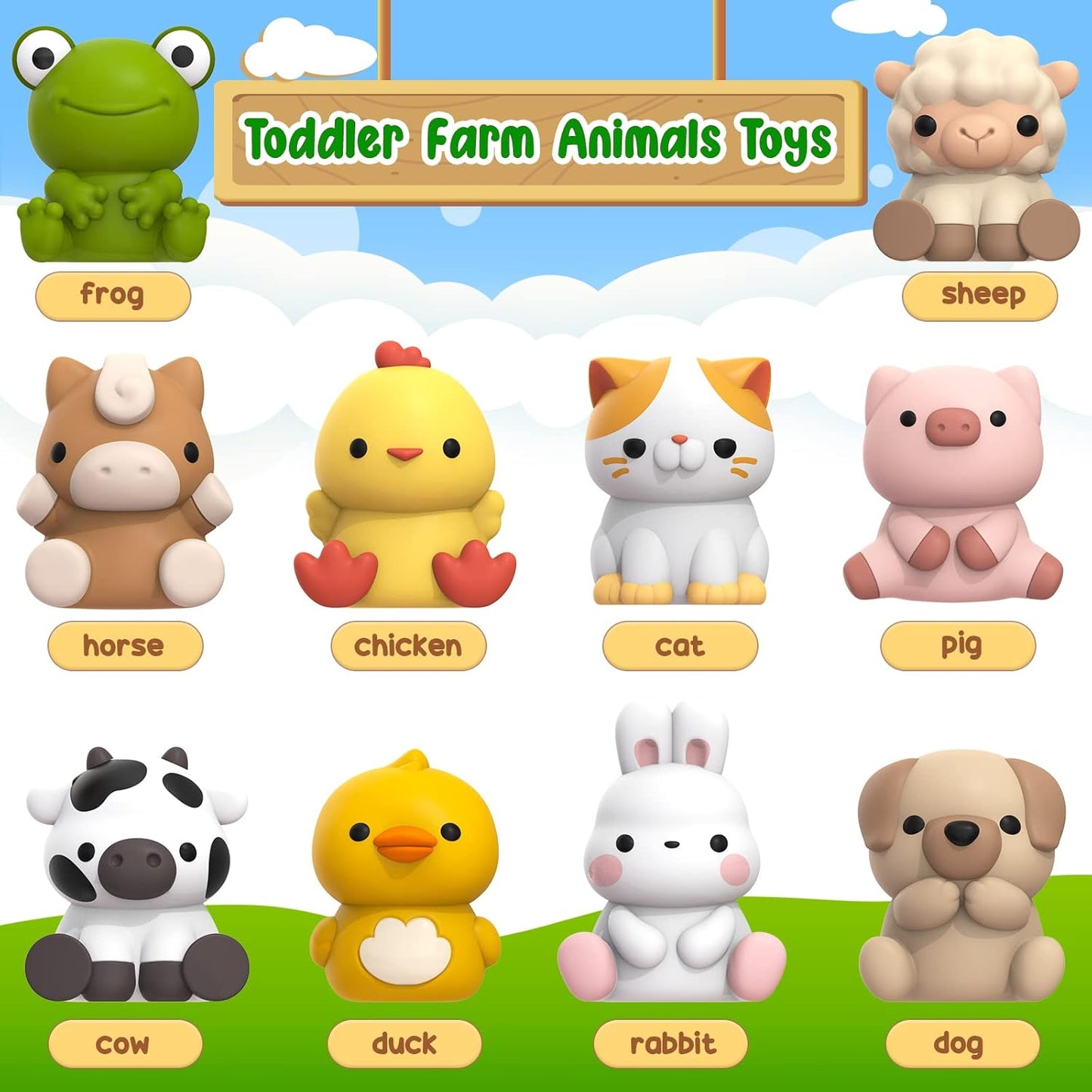 Learning Toy for Toddlers 1 2 3 Year Old, 10 Farm Animal Toys & 10 Barns, Counting, Matching & Sorting Montessori Educational Sensory Toys, Christmas Birthday Easter Gift for Baby Boy Girl 1-3