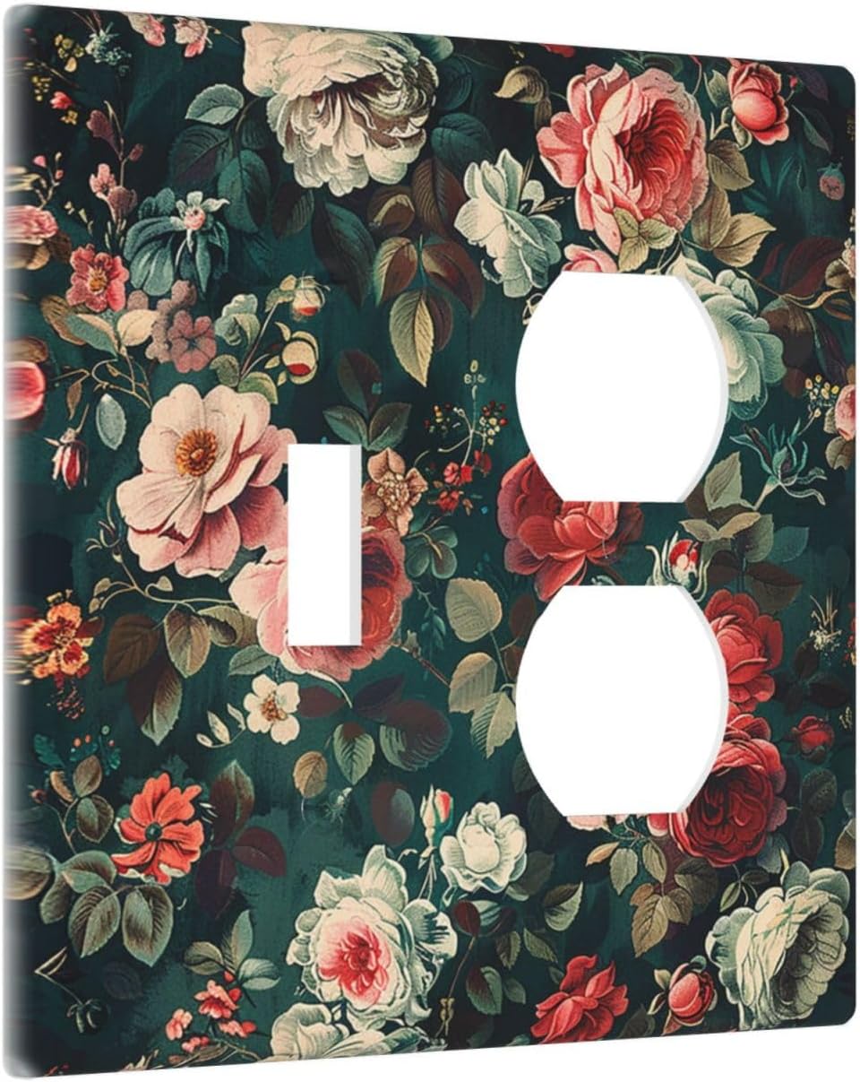 Wallplates Baroque Vintage Peony Flower Floral 1 Toggle 1 Duplex Switch Plate Electrical GFCI Faceplate Decorative Light Switch Covers for Bedroom Farmhouse Decor