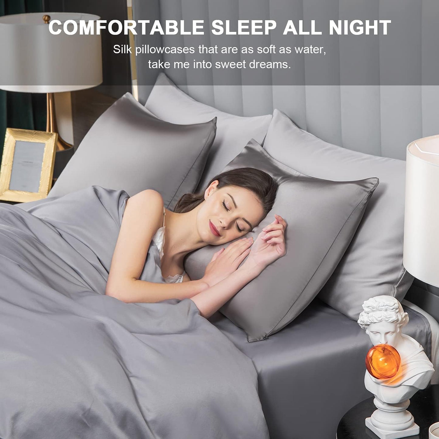 Mulberry Silk Pillowcase for Hair and Skin,Queen Size Cooling Silk Pillow Case with Hidden Zipper,Allergen Proof Dual Sides Soft Breathable Smooth Silk Pillow Cover for Women(Queen,Dark Gray)