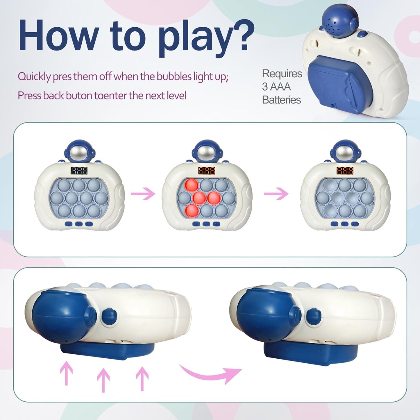 Fast Push Game Pop Fidget Toys for Kids, Fast Push Bubble Game, Handheld Puzzle Game Sensory Toys with LED Screen, Quick Push Light Up Game Gifts for 3-12 Year Old Girls Boys