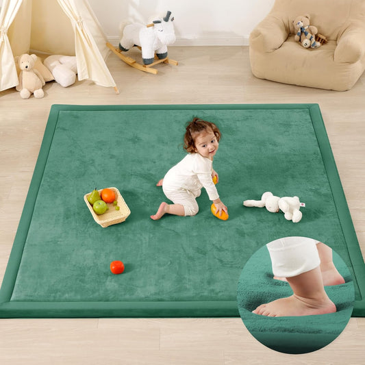 Ultra Soft Baby Play Mat,79"×118" Extra Large Activity Tummy Time Mat for Toddlers,Infants,Kids,1.3" Thick Elasti-Foam Nursery Rug for Floor,Non-Slip Safe for Crawling,Water-Repellent(Emerald)