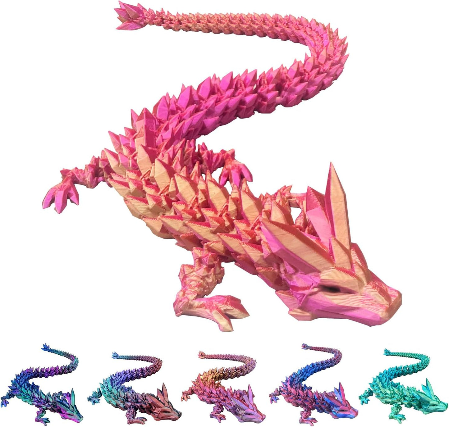 3D Printed Dragon with Dragon Egg 16.5'' Articulated Dragon Crystal Dragon Fidget Dragon Egg Toys Executive Desk Toys (Green Purple Copper, Dragon & Egg)
