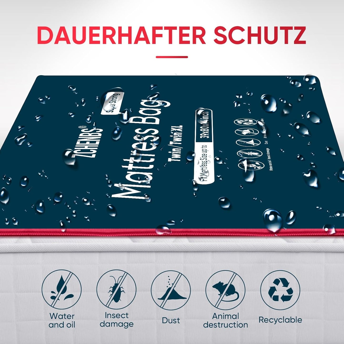 ZCHENBS® – Mattress Bags for Moving and Storage,Mattress Bag with Zippers,5 Mil Ultra-Thick Bed Bag,Waterproof,Anti-Tear,Heavy-Duty Mattress bag (Black, Twin/Twin XL-(2 Pack))