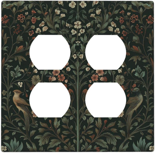 Outlet Covers Vintage Morris Colorful Flower Green Leaf 2 Gang Double Duplex Decorative Light Switch Covers Electrical Wallplates Socket Faceplate For Bed Room Living Room Decor