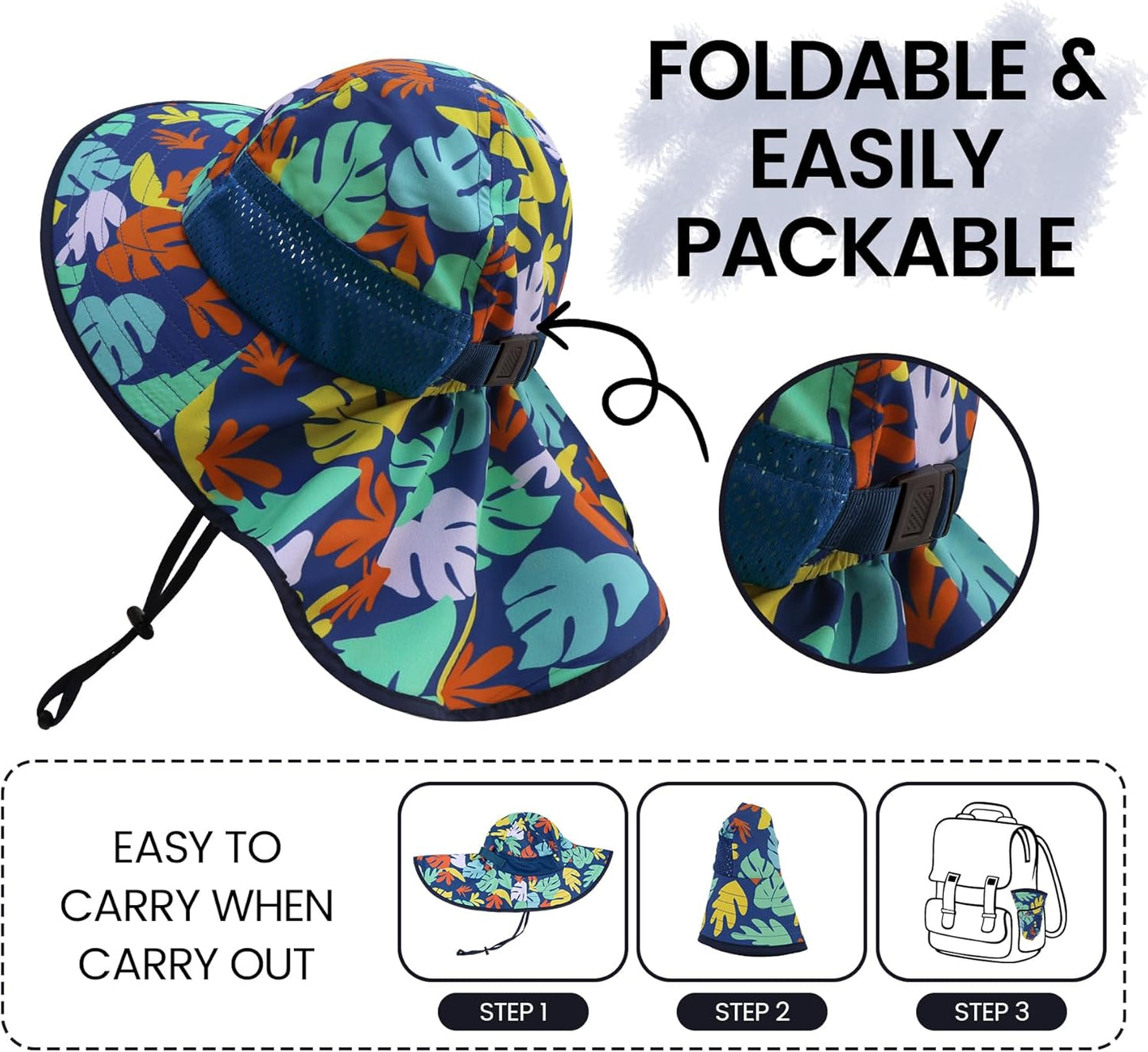 Baby Sun Hat with Neck Flap for Sun Protection Toddler Beach Hat UPF 50+ Outdoors 0-6 Years Boys Girls