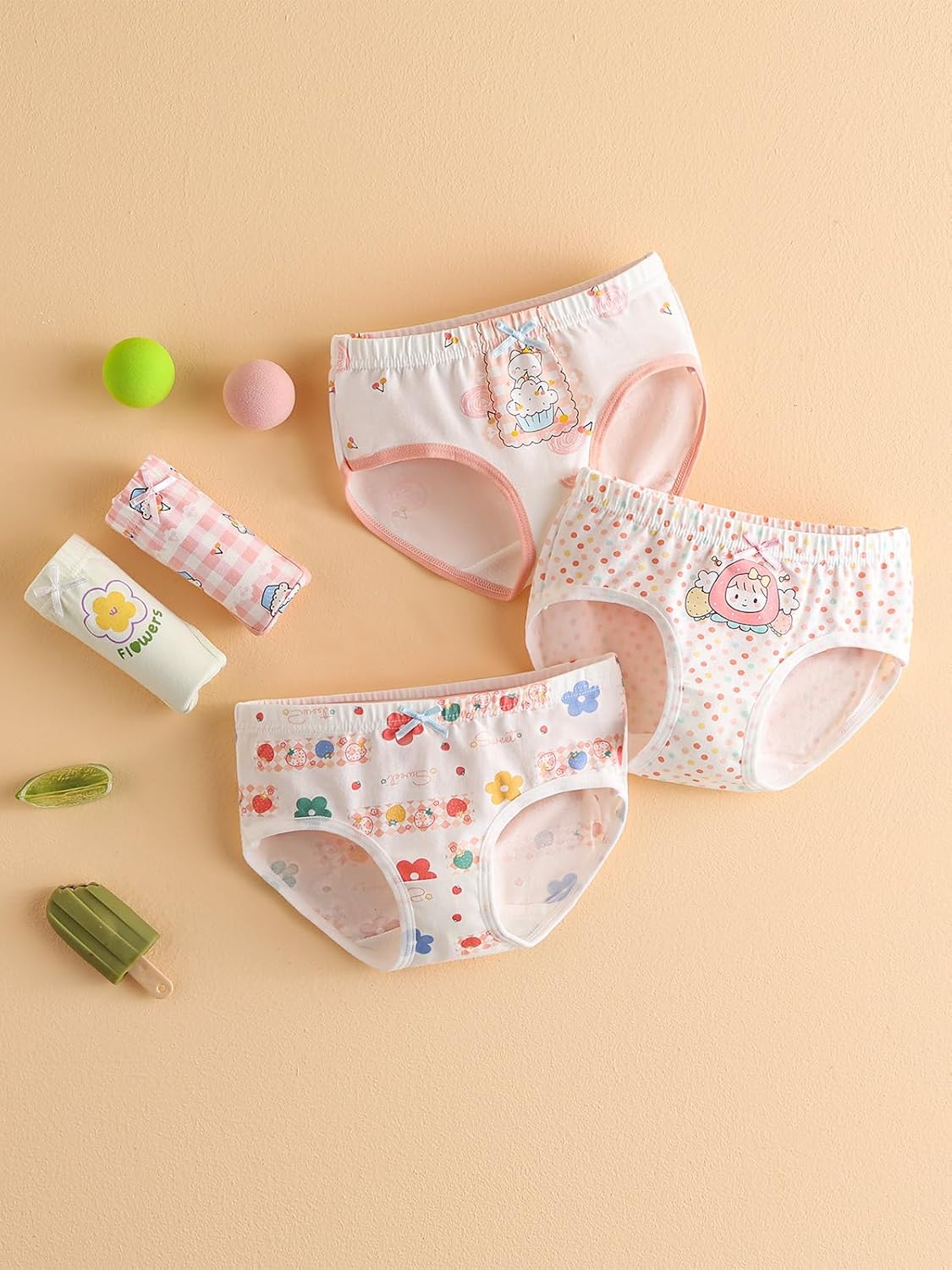 Haloumoning Girls Underwear Soft Cotton Underwear Toddler Girls Briefs Kids Comfy Panties,4-pack