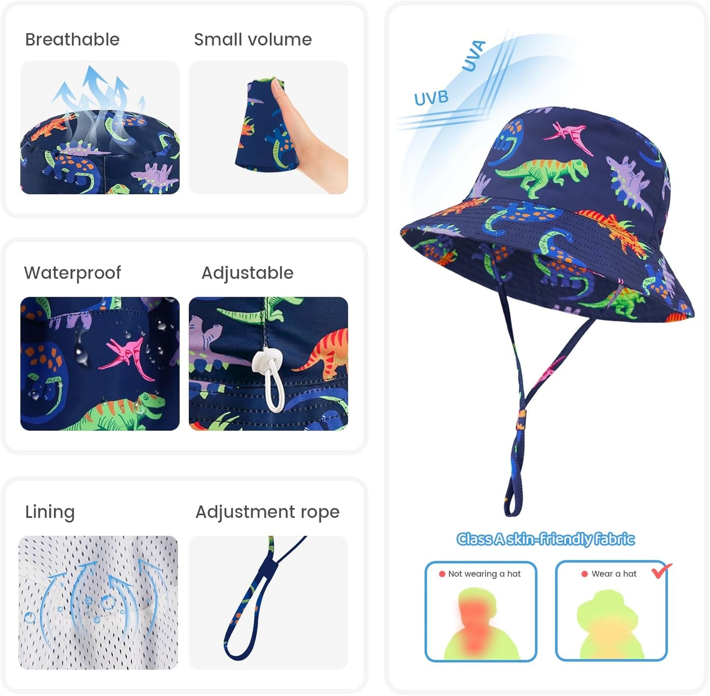 Baby Sun Hat 0-6 Years Toddler Boys Girls Adjustable Bucket Hats Kids Bucket Hats UPF 50+ Wide Brim Beach Swim Pool