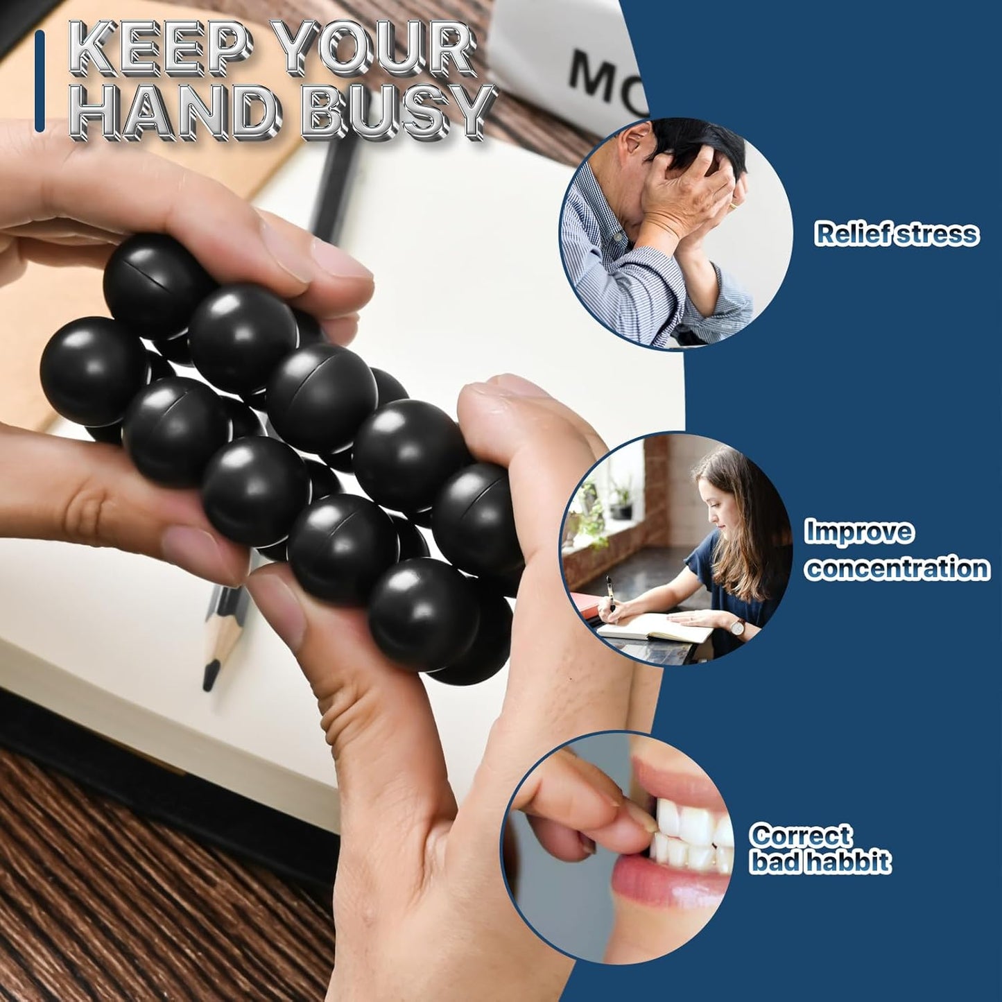 Fidget Ball Toys Adult, Autism Sensory Toys for Kids Teens, Autistic Travel Toys EDC Quiet Cool Desk Fidget Toys Adults Stocking Stuffers Gift for Boys Girls Men, Non-Magnetic Inseparable