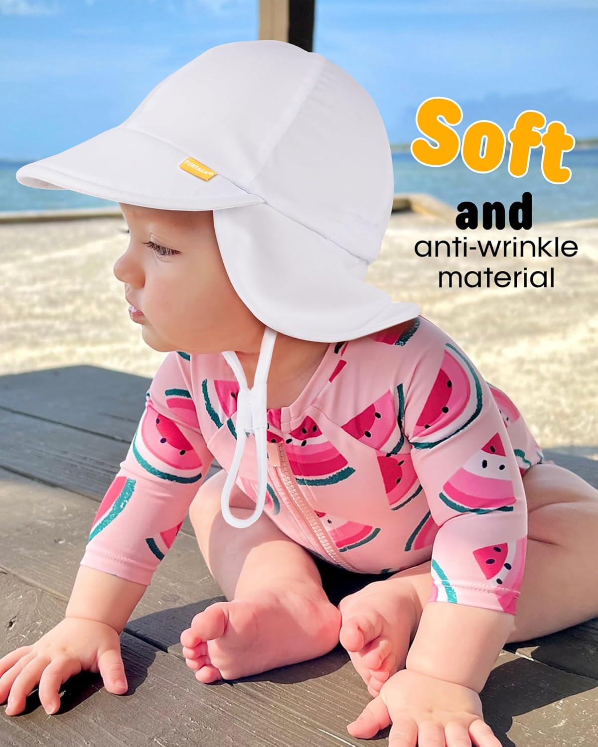 FURTALK Baby Sun Hat Summer Beach Hat UPF 50+ Adjustable Soft Baby Swim Hat with Neck Flap