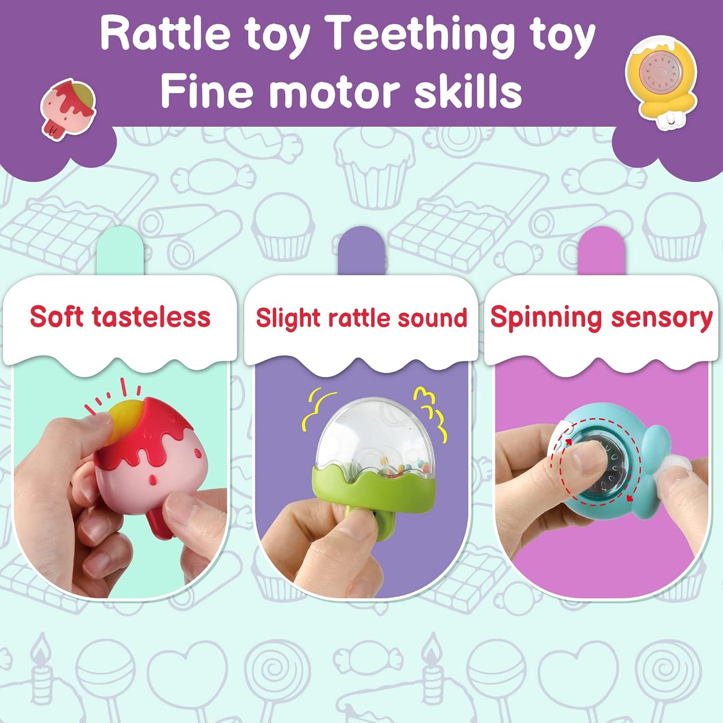 LiKee Strong Suction Cup Fidget Rotating Sensory Bath Toys for Baby 12 18 Months Airplane Car Travel Table & Window Toys for 1 2 Years Old Toddler Boys and Girls (Candy)