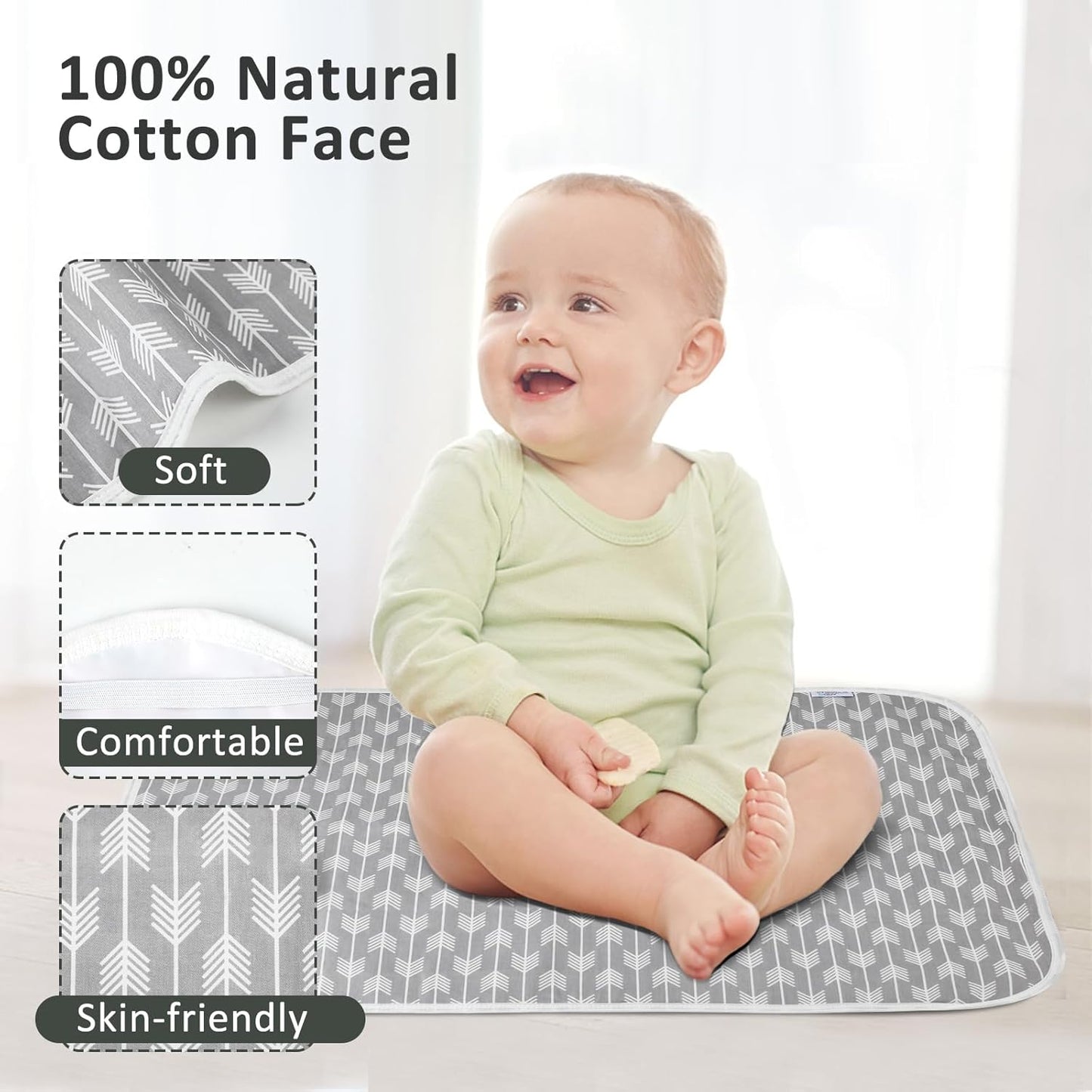 Baby Diaper Changing Pad, 21 5/8" x 31.5" Waterproof Changing Pad Liners - Reusable Soft and Absorbent Portable Changing Mat(Arrows1PCS)