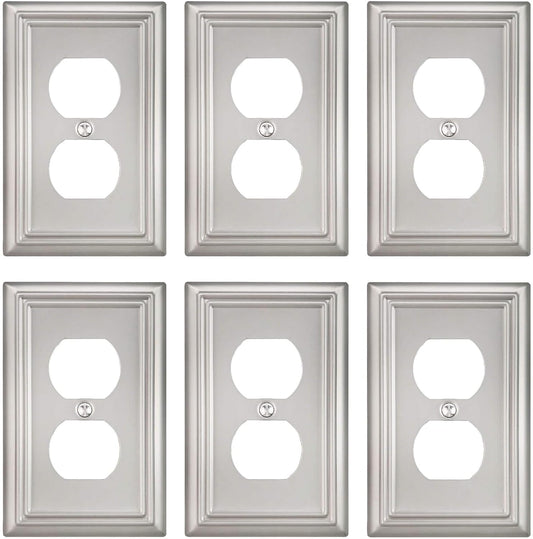 6-Pack Duplex Wall Plate, Decorative Satin Nickel Outlet Cover, Metal Wall Plates for Electrical Outlets, 3.15''*4.88'', Midsize