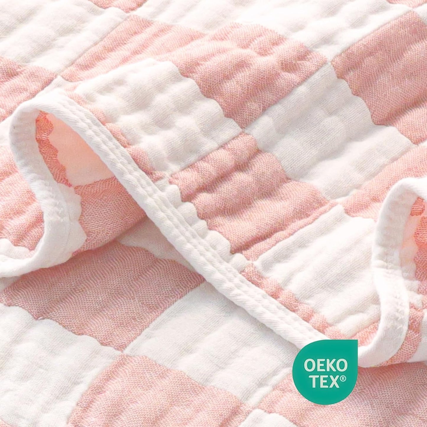 Muslin Swaddle Blankets Neutral, Baby Swaddling Wrap Nursery Blanket for Boys & Girls Unisex, Soft 70% Cotton and 30% Rayon, Large 43 x 43 inches Light Pink Chessboard