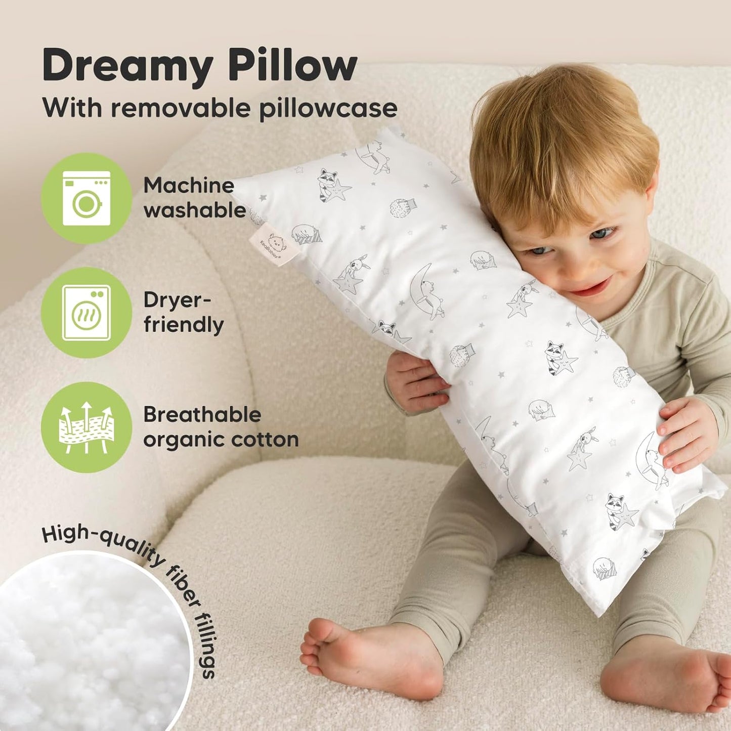Toddler Pillow with Pillowcase - 10x18 My Little Dreamy Kids Travel Bed Pillows for Sleeping, Organic Cotton Small Pillowcase, Soft & Breathable, Machine Washable, Toddlers 2-5 Years Old (Slumber)