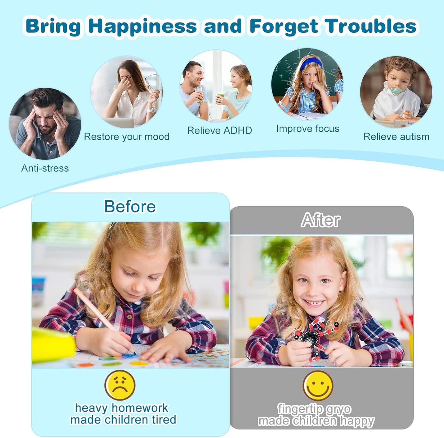 Zhanmai Transformable Fidget Spinners Fidget Toys for Kids and Adults Stress Relief Sensory Toys Transformable Chain Robot Fingertip Gyros for ADHD Autism for Kids Gifts(32 Pack)