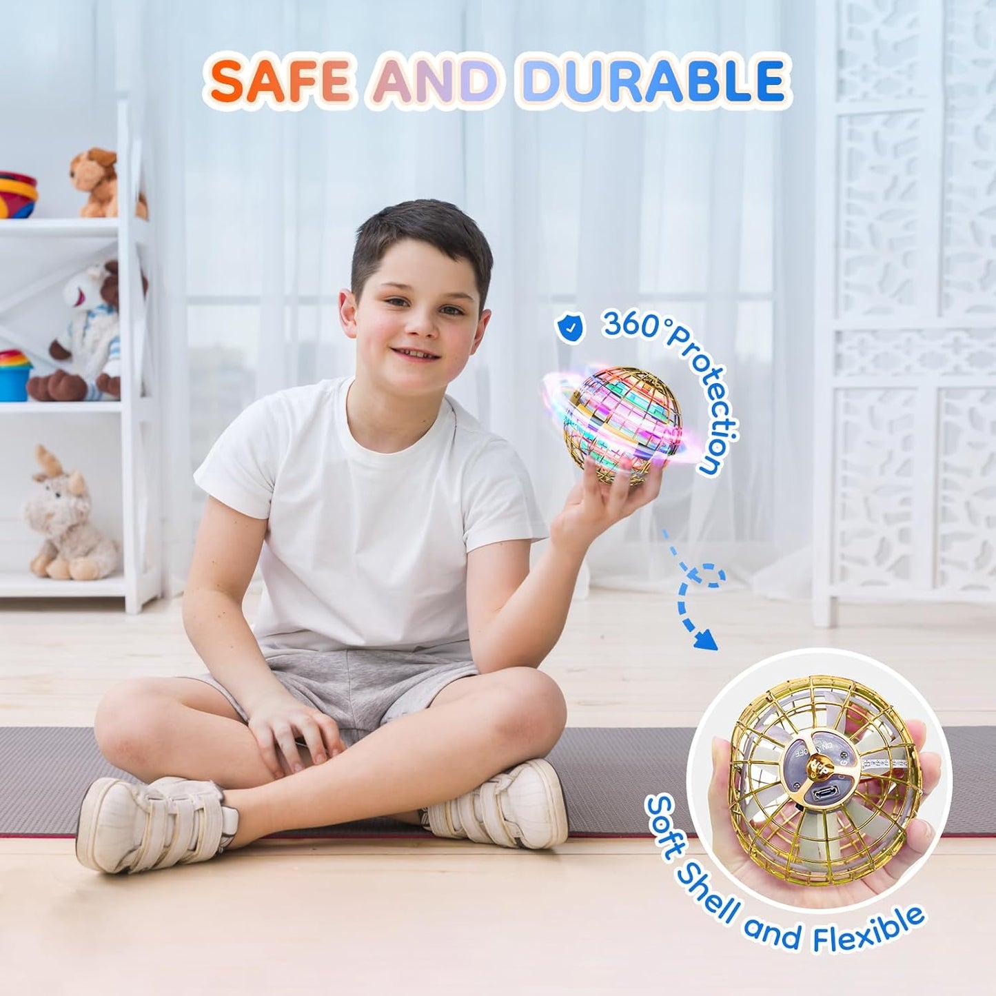 TOMZON Galazy Ball Flying Orb Ball for Boys Girls, Hover Ball Boomerang Fidget Spinner, Drone for Kids with Colorful Light Flying Spinner, A32 Yellow