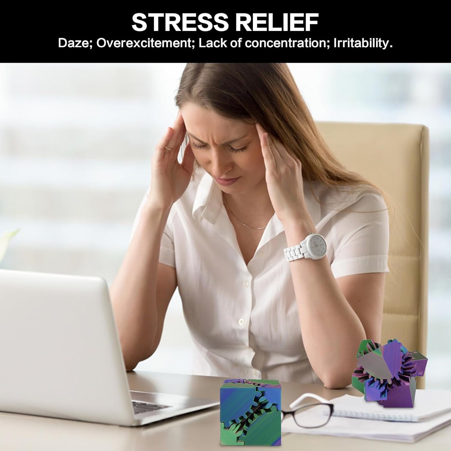 3D Printed Fidget Gear Cube - 3D Printed Cube Fidget Toy Gear, Fidget Toy, Cube Stress Anxiety Relief Toys, Relaxing Hand-Held Adults Desk Toy, for Families and Offices to Relieve Stress