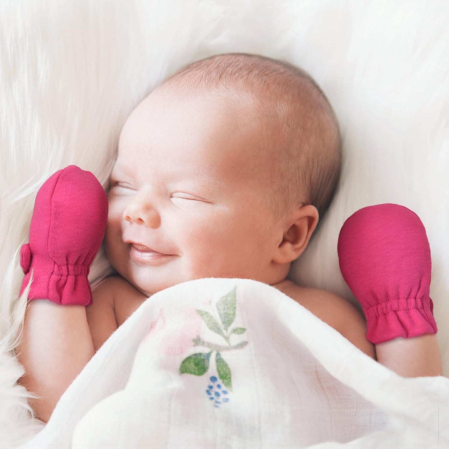 Newborn Baby No Scratch Mittens Stay On, 100% Cotton Breathable, Adjustable Infant Gloves for Baby Boys Girls Mittens