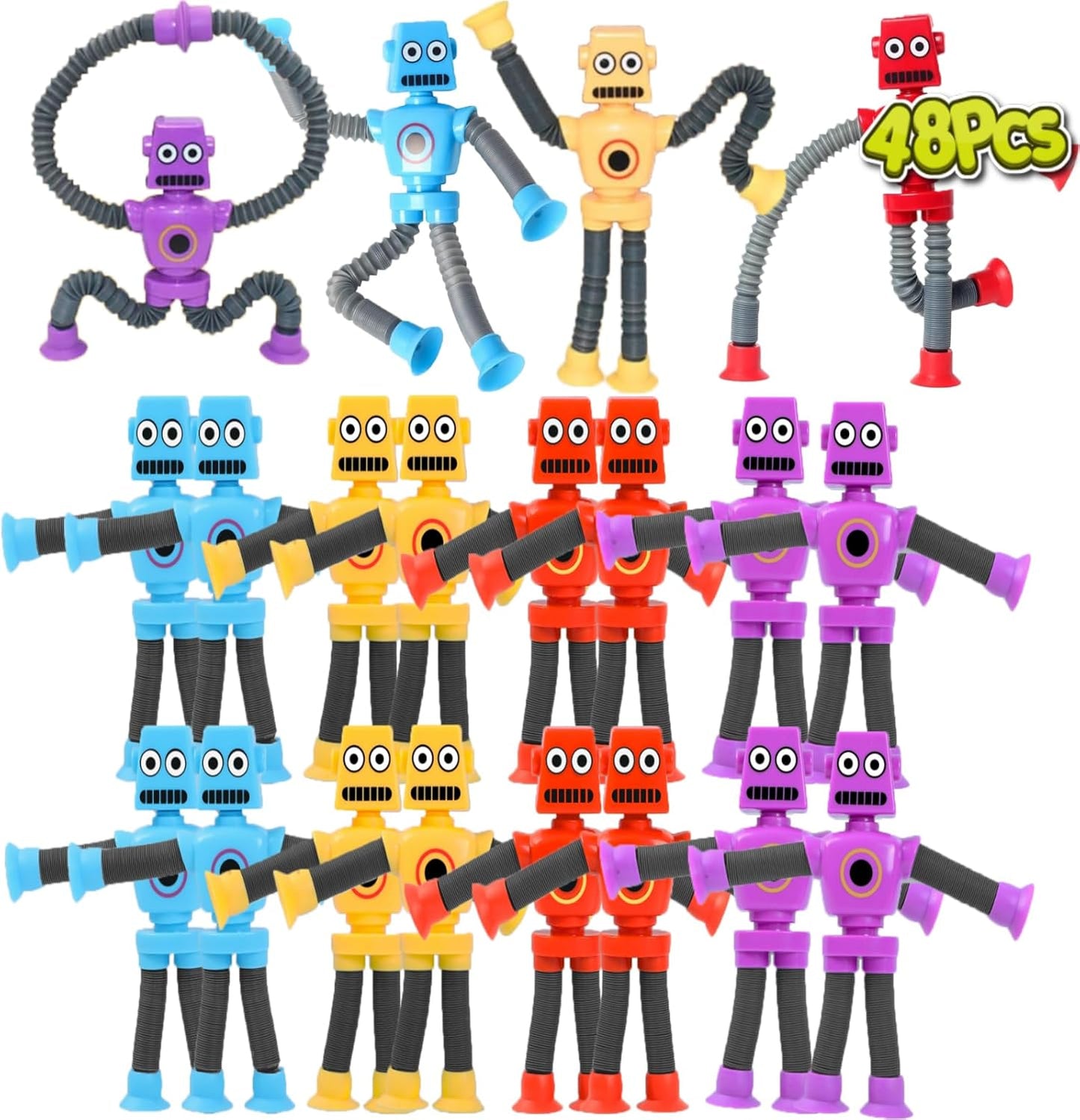 48PCS Telescopic Suction Cup Robot Toy,pop Tubes,Toys for Kids,Toddler Travel Toys,Toddler Sensory Toys,figette Toys,Fidget Toys for Kids,Treasure Box prizes,Small Toys for Kids prizes